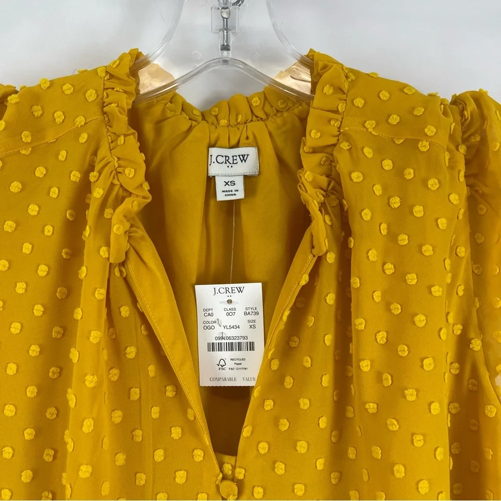 J.Crew Ruffle Swiss Dot Sleeveless Blouse Yellow Mustard XS New NWT Textured Top